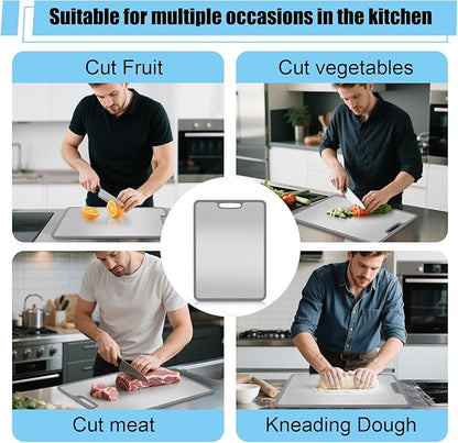Titanium Cutting Boards for Kitchen,Non-Slip Titanium Cutting Board with Protective Edge Guard & Safe Grip Handle,Double Sided Food Grade,Easy to Clean, Safer, Healthier Choice 15”×11”