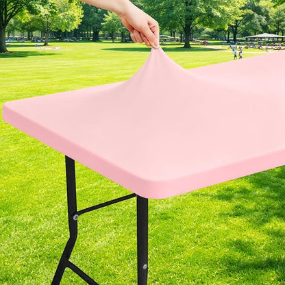 Moosfor Spandex 4 Foot Rectangle Table Cloth, Elastic Fitted Tablecloths for Picnic, Stretch Washable Patio Table Cover for Outdoor, Camping, Banquet and Parties (Pink, 24"x48")