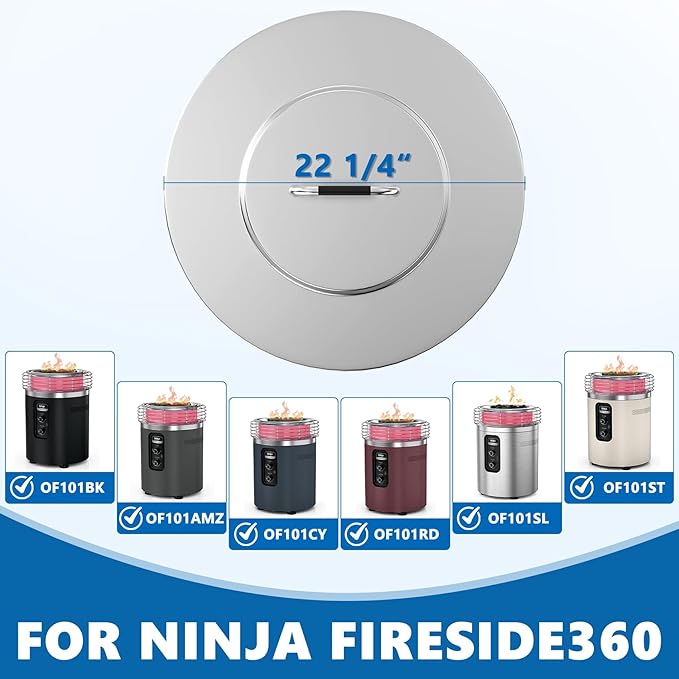 SafBbcue Fire Pit Lid for Ninja Fireside360 Outdoor Heater, Hard Metal Cover for Ninja Fireside360 Fire Pit Lid Replacement, Stainless Steel Top Cover for Fireside 360 Firepit Accessories, with Handle