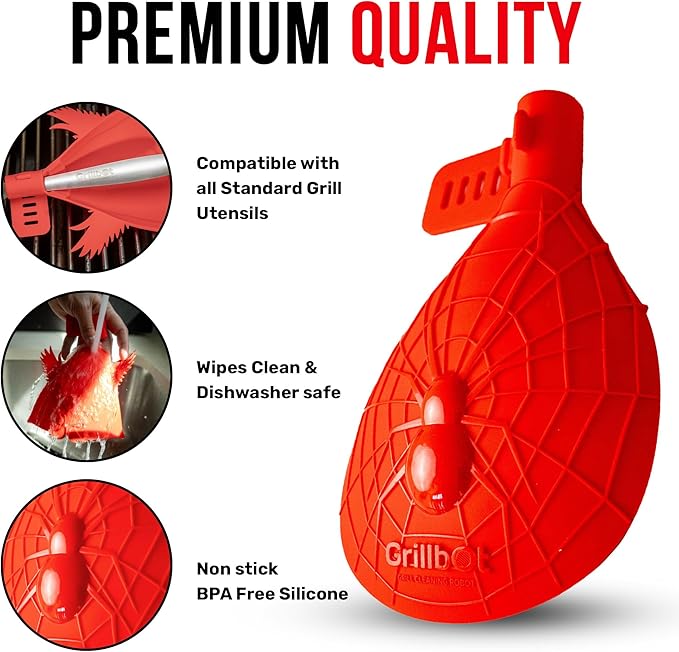 Grillbot Heat Resistant BBQ Heat Shield for Utensils, Protect Hands from Burns, Splatter & Flare-Ups, BPA-Free Silicone, Dishwasher Safe, Universal Fit, Perfect Grill Gift for Men (Red, Bat)