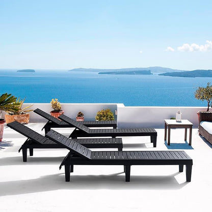 Nestl Patio Chairs - Black Chaise Lounge Chair Outdoor, 5-Position Adjustable Sun Tanning Chair, Waterproof Pool Lounge Chairs Set of 6, Reclining Lawn Chair, Lightweight Outdoor Lounge Chairs