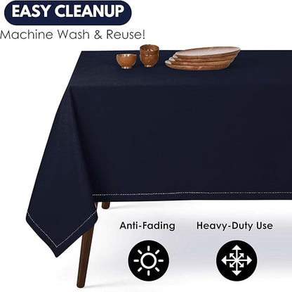 Rectangle Table Cloths 52 Inch x 70 Inch 100% Cotton Decorative Washable Rustic Tablecloth Cover for Gifts, Buffet, Dining, Kitchen & Camping - Navy