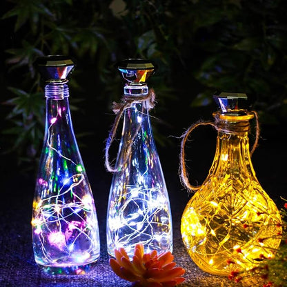 Solar Diamond Wine Bottle Lights 10 Pack 20LED Outdoor Waterproof Multicolor Fairy Light String (3 Colors), Suitable for Most Wine Bottle Mouths, for Garden, Terrace, Party Decoration