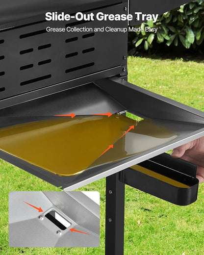 VEVOR Gas Grill, 3 Burner Propane Gas Grill with Spacious 338 SQ.In Grilling Area, Carbon Steel Enamel Grates, Outdoor 36,000 BTU Patio Garden BBQ Grills with Foldable Side Shelves, Carbon Steel
