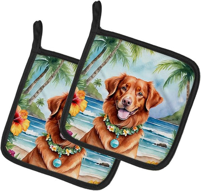 Caroline's Treasures Nova Scotia Duck Tolling Retriever Luau Pair of Pot Holders Kitchen Heat Resistant Pot Holders Sets Oven Hot Pads for Cooking Baking BBQ, 7 1/2 x 7 1/2
