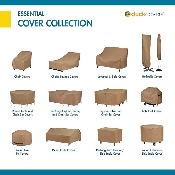 DUCKCOVERS Essential Water-Resistant 127 Inch Rectangular/Oval Patio Table & Chair Set Cover, Outdoor Table and Chair Cover
