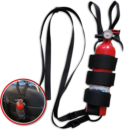 Badass Moto Car Fire Extinguisher Mount - Automotive Fire Extinguisher Mount for Vehicle Car Seat Headrest - Tool Free Seat Back Strap Install. Ideal Safety Kit Accessories for Jeep, Auto,Truck & SUV