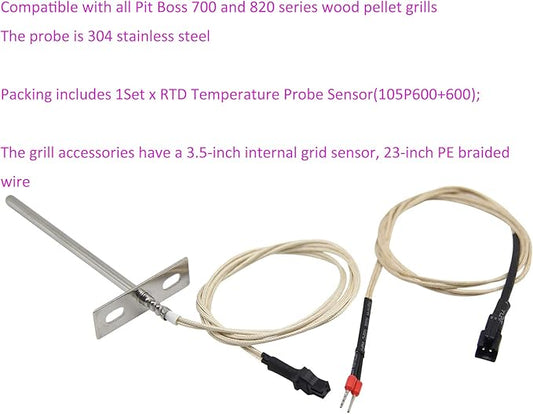 RTD High-Temperature Meat Probe Sensor BBQ Temperature Probe Sensor RTD Temperature Probe Sensor Replacement for All Pit Boss 700 and 820 Series Wood Pellet Smoker Grills Digital Control Meat Probe