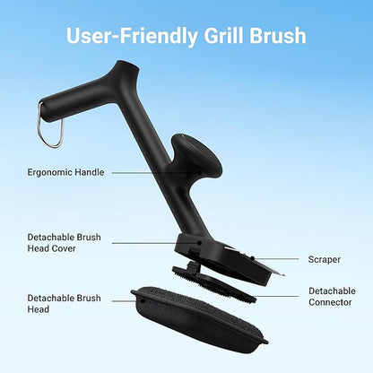 ThermoMaven Grill Brush Bristle Free with 3 Replacement Brush Heads, Steam Grill Brush with Scraper, Non Metal Bristles for Cast Iron, Stainless-Steel Grates, Safe for Non-Stick Surface, Black
