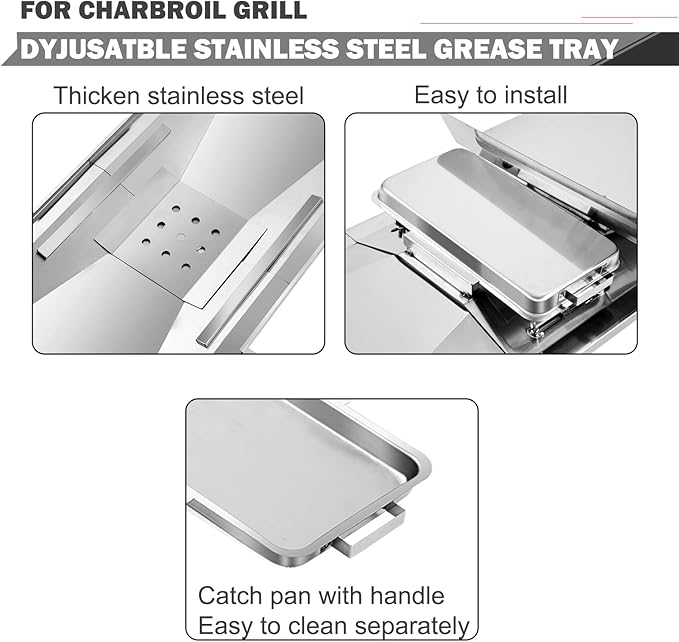 463230515 Grease Tray Replacement Parts for Charbroil Grill Parts 463240115 463230514 463230710 Adjustable Drip Tray 5 / 6 Burner Catch Pan G416-0015-W1 G651-1200-W1A Grill Parts with Pan Tank Shield