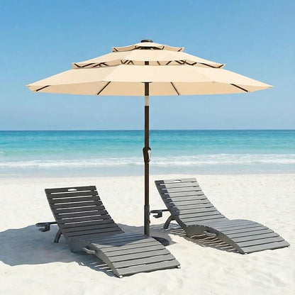 10ft Patio Umbrella, 3 Tier Outdoor Market Table Umbrellas with 8 Fiberglass Ribs and Push Button Tilt, Windproof, Vented Canopy, UV Protection for Deck, Pool, Backyard