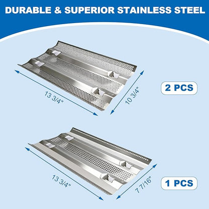SafBbcue Heat Plates for Fire Magic Grill, Heat Plates Flame Tamer for Fire Magic 14-S1S1N-A, 24-S1S1N-62, 34-S1S1N-A, 34-S2S1N-A, Regal I, 3 Pack Stainless Steel Replacement Part