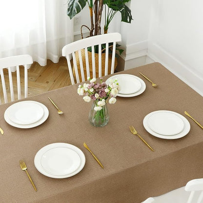 Romanstile 100% Waterproof PVC Tablecloth, Rectangle Oil Spill Proof Stain Resistant Vinyl Table Cloth, Wipe Clean Plastic Table Covers for Kitchen/Dining/Parties - 54 x 120 Inch, Caramel