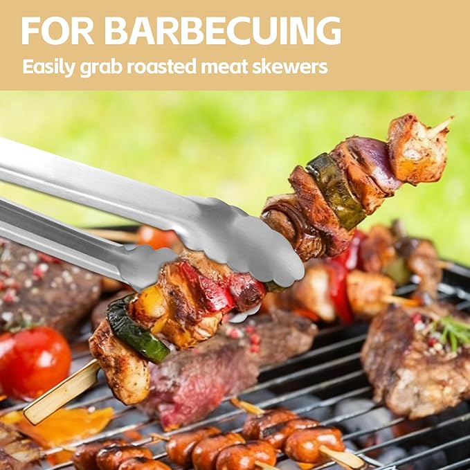 14 Inch Stainless Steel Grill Tongs with Wooden Handle, Non-Slip Locking Barbecue Tongs for Cooking Flipping Serving, Heat-Resistant Kitchen Tongs for Outdoor Grilling, Indoor Cooking, Buffet
