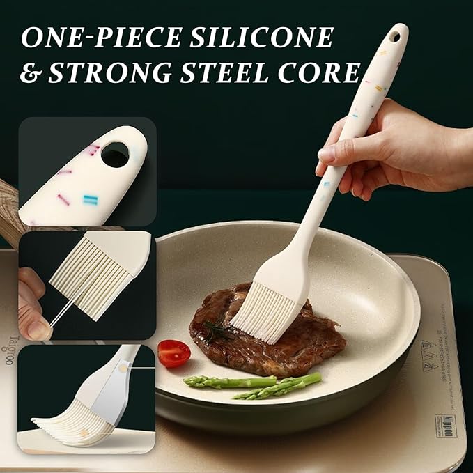 Silicone Basting Brushes,Heat-Resistant Candy Colors Pastry Brush, Strong Steel Core and One-Piece Design, Perfect for BBQ, Grilling, Baking, and Kitchen Cooking, BPA-Free
