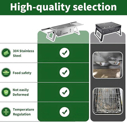 Stainless Steel Grill for Home Indoor Outdoor Camping Charcoal Convenient Folding BBQ Grill Silver Stand