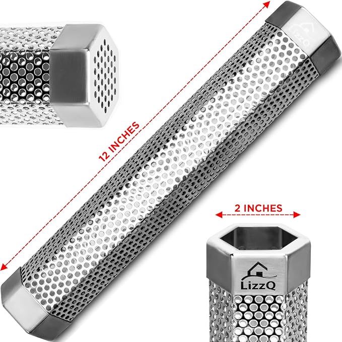 LIZZQ Premium Pellet Smoker Tube 12 inches - 5 Hours of Billowing Smoke - Hot or Cold Smoking - for Any Grill or Smoker - An Easy and Safe Way to Provide Smoking - Free eBook Grilling Ideas & Recipes