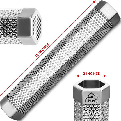 LIZZQ Premium Pellet Smoker Tube 12 inches - 5 Hours of Billowing Smoke - Hot or Cold Smoking - for Any Grill or Smoker - An Easy and Safe Way to Provide Smoking - Free eBook Grilling Ideas & Recipes