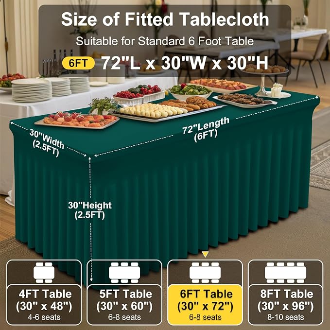 Smiry 2 Pack Spandex Elastic Fitted Table Cloth Skirt for 6FT Table | Stretch Washable Table Cloth, Banquet Table Cover for Wedding, Party, Indoor & Trade Shows, (Blackish Green, 72Lx30Wx30H)