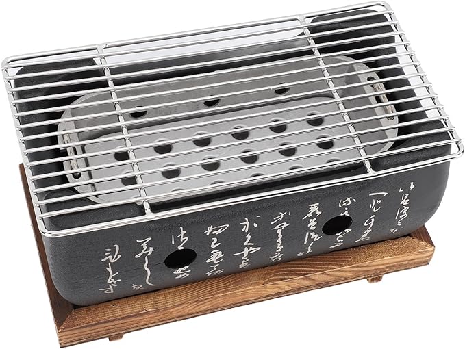 Japanese BBQ Grill Stove Charcoal Barbecue Stove Rectangle Calligraphy Quick Heating Aluminium Alloy Wire Grill Base for Camping (M)