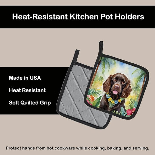 Caroline's Treasures Boykin Spaniel Luau Pair of Pot Holders Kitchen Heat Resistant Pot Holders Sets Oven Hot Pads for Cooking Baking BBQ, 7 1/2 x 7 1/2