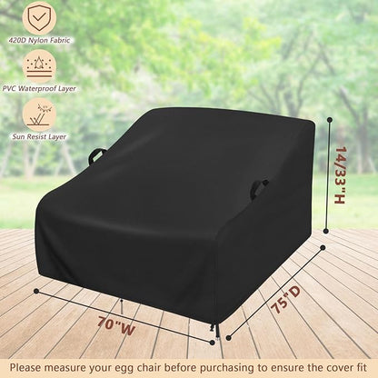 70inch Outdoor Rocking Chair Cover - 420D Oxford Fabric Patio Chair Cover with Adjustable Drawstring & Buckles, Waterproof Sun Protection for Papasan Rocker & Large Outdoor Chairs