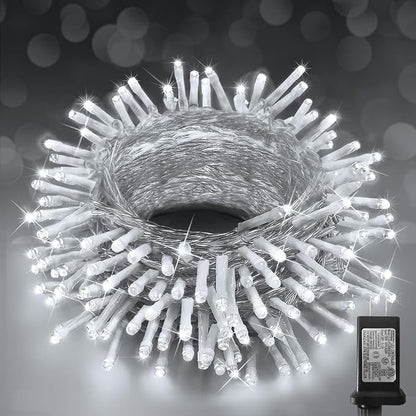 KNONEW Christmas String Lights Indoor Plug in,60FT 180LED Outdoor Waterproof Fairy Lights,8 Lighting Modes,Timer Memory Function for Bedroom Patio Balcony Party (Cool White)