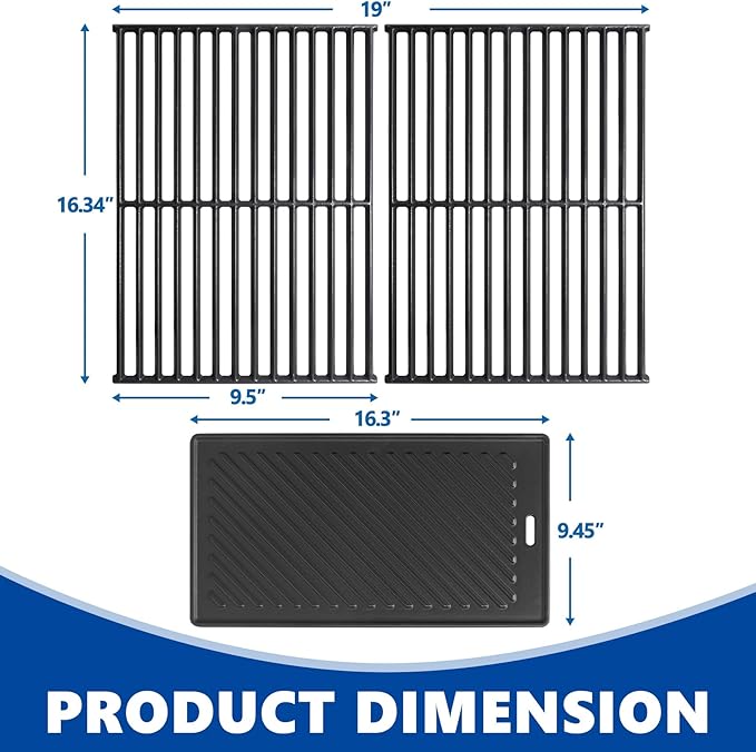 SafBbcue Replacement Parts for Monument Mesa 400, 25392 and 13478, A005 Cast Iron Griddle and 98888 Cast Iron Grill Grates for Monument Grills 4-Burner Propane Gas Grill Accessories
