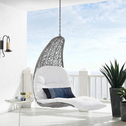 Modway Landscape Wicker Rattan Outdoor Patio Porch Chaise Lounge Hanging Swing Chair in Light Gray, White