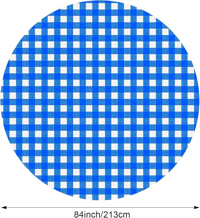 Disposable Checkered Tablecloth Round Plastic Buffalo Plaid Table Cloth 84'' Gingham Tablecover for Picnic Camping BBQ Graduation Party (Blue and White, 3 Pieces)