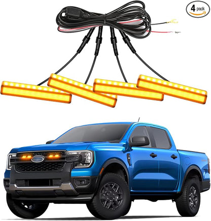 4PCS Front Grille Lights for Ford Ranger 2019-2026 Amber Light | Bright Bumper Grill Light Bar LED Running Lamps Fit for XL XLT Lariat Car Accessories