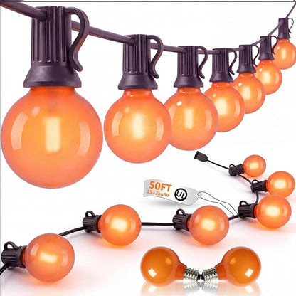 50FT Halloween Orange G40 LED Outdoor String Lights Plug in, 25 Globe Bulbs | Waterproof Patio Lights, Connectable Halloween Decorative Outdoor Lights for Party, Porch, Garden, Yard, Balcony, Backyard