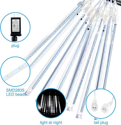 Aluan Outdoor Meteor Shower Rain Lights, 40cm/16inch 10 Tubes 360 LEDs Waterproof Falling Rain Hanging Lights with UL Plug for Christmas Holiday Party Home Garden Decor, Multicolor