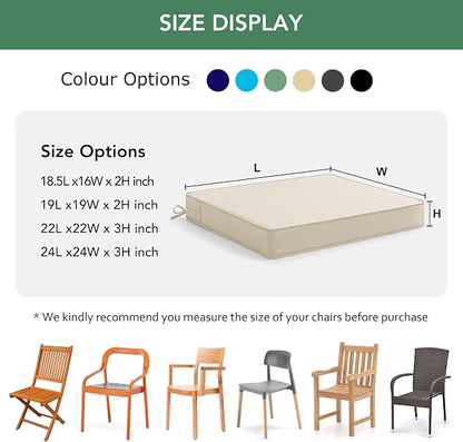 Outdoor Chair Cushions Set of 6: Waterproof & Fade Resistant Seat Cushion for Patio Furniture - 18.5 x 16 x 2 Inch Chair Pads with Ties and Hidden Zipper - Patio Chair Cushion Replacement, Beige