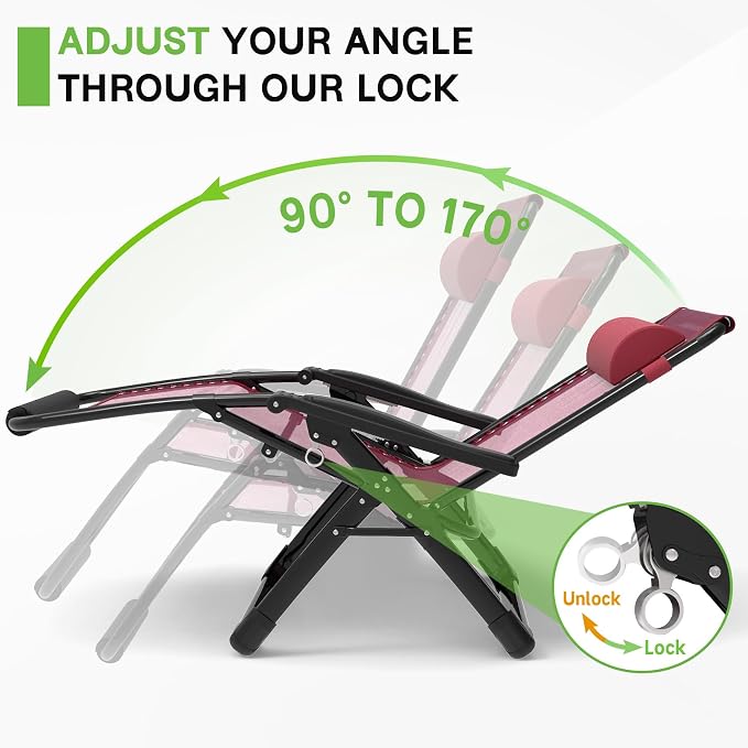 ZENPETIO 29In XL Zero Gravity Chair, 440LBS with Cushion | Anti Gravity Recliner Lounge Chair with Aluminum Alloy Lock & Footrest, 90-170° Adjustable, for Lawn Patio Indoor Outdoor