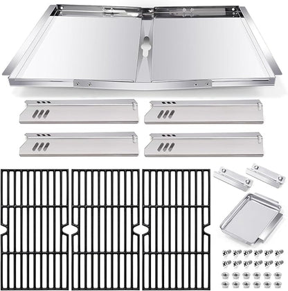 Hiorucet DGF493BNP Drip Pan Replacement Parts, Adjustable 24''-30'' Grill Grease Tray, Grid Cooking Grates and Heat Plate Tent Shields for Dyna Glo DGF493BNP Parts, Backyard Grill BY13-101-001-12.