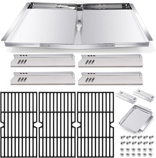Hiorucet DGF493BNP Drip Pan Replacement Parts, Adjustable 24''-30'' Grill Grease Tray, Grid Cooking Grates and Heat Plate Tent Shields for Dyna Glo DGF493BNP Parts, Backyard Grill BY13-101-001-12.