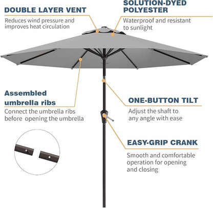 10FT Patio Umbrella, Outdoor Umbrella with Push Button Tilt and Crank, 8 Sturdy Ribs, UV Protection & Waterproof Market Umbrella for Pool, Backyard, Beach,Deck