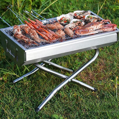 Barbecue Charcoal Grill Charcoal Grill Barbecue Grill Portable Stainless Steel Folding BBQ Grill For Outdoor Picnic Camping Travel Charcoal Bbq Grill, Silver