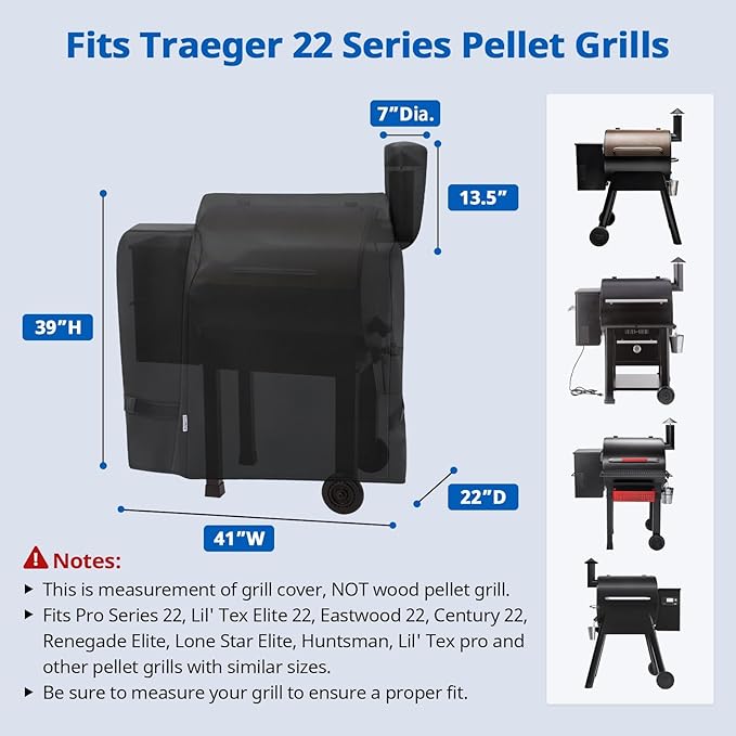 SunPatio Outdoor Heavy Duty Waterproof Wood Pellet Grill and Smoker Cover, UV Resistant Full Length BBQ Cover Compatible with Traeger 22 Series, Lil' Tex Grill and More, All Weather Protection