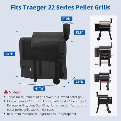 SunPatio Outdoor Heavy Duty Waterproof Wood Pellet Grill and Smoker Cover, UV Resistant Full Length BBQ Cover Compatible with Traeger 22 Series, Lil' Tex Grill and More, All Weather Protection
