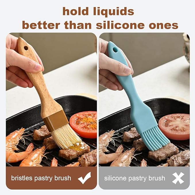 2 pcs Pastry Brush, Natural Bristle Basting Brush for Cooking and Baking, Premium BBQ Brushes for Butter, Oil, Egg, Sauce, Turkey, Marinade and Kitchen Food by SFIUYLB