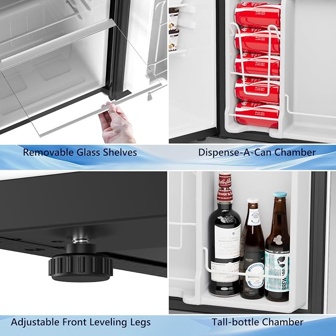 COWSAR 3.2 Cu.Ft Dorm Fridge with Freezer, Single Reversible Door Compact Refrigerator, Adjustable Thermostat, 2 Removable Shelves, Commercial Drink Fridge for Bedroom, Office, Kitchen, Dorm, Silver