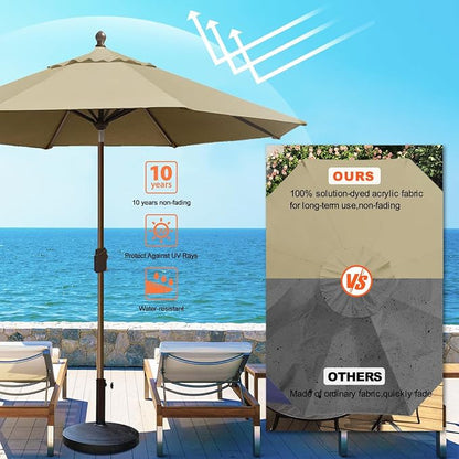 Eurmax USA 10-Year-Non-Fading 10FT Outdoor Patio Market Umbrella,UPF50+ UV Resistant Sun Shade,Heavy Duty Commercial Grade,Crank Lift&Tilt,Windproof Vented Top for Garden,Pool,Deck,Sand