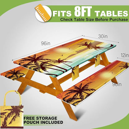 Picnic Table Cover with Bench Covers Table Cloth Tablecloth Summer Outdoor Rv Patio Tent Camping Glamping Campsite Camper Essentials Accessories Items Gear Gadgets Stuff Necessities Supplies Must Have
