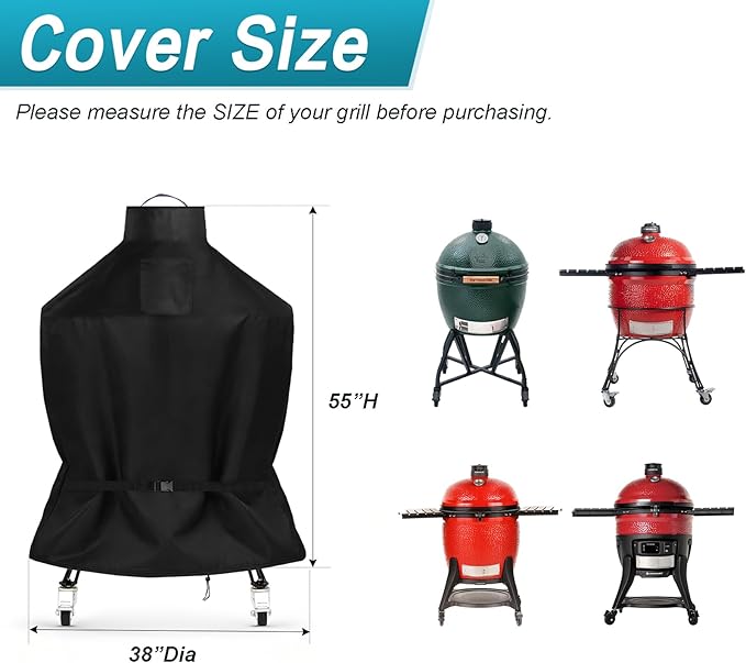 TheElves Kamado Grill Cover, Outdoor Grills Covers Waterproof Heavy Duty for Kamado Joe Big Joe 24-inch & Extra Large Big Green Egg Charcoal Grill - 38" Dia x 55" H