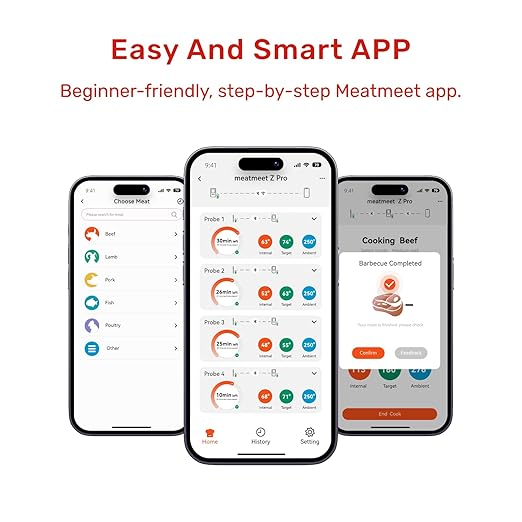 Wireless Bluetooth Meat Thermometer Digital, Standalone Base, WiFi Unlimited Range, AI guided cooking, 6 Sensors with ± 0.18°F Accuracy, 4 Probes for Kitchen, BBQ, Grill, Oven, Smoker (Z Pro)