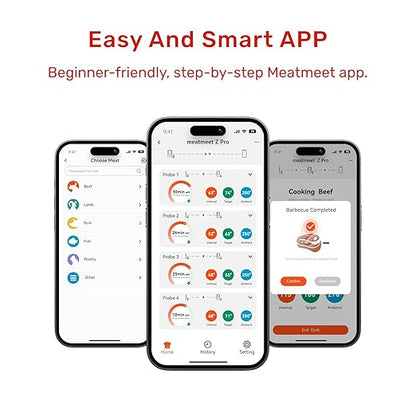 Wireless Bluetooth Meat Thermometer Digital, Standalone Base, WiFi Unlimited Range, AI guided cooking, 6 Sensors with ± 0.18°F Accuracy, 4 Probes for Kitchen, BBQ, Grill, Oven, Smoker (Z Pro)