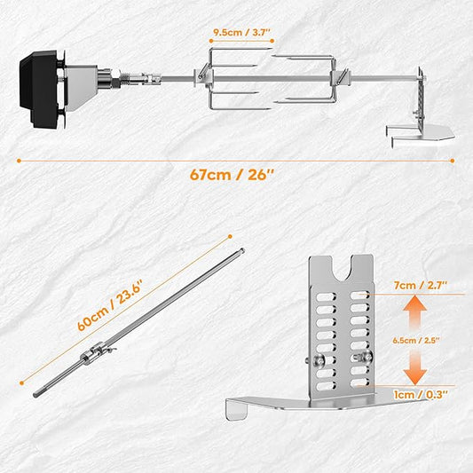 onlyfire Grill Rotisserie Kit for Traeger Pro 22, Pro 575, Pro 780 Series Wood Pellet Grill and Smoker, BBQ Grilling Accessory for Outdoor Cooking
