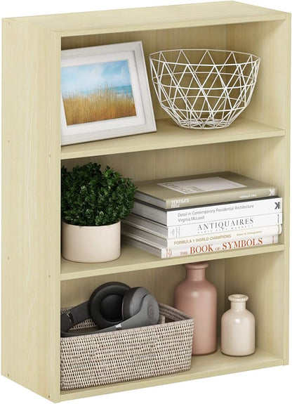 Furinno PASIR Book Shelf, 3-Tier Bookshelf, Storage Shelves Bookcase, 9.7 x 23.7 x 31.5, for Living Room, Bedroom, Home Office, Steam Beech